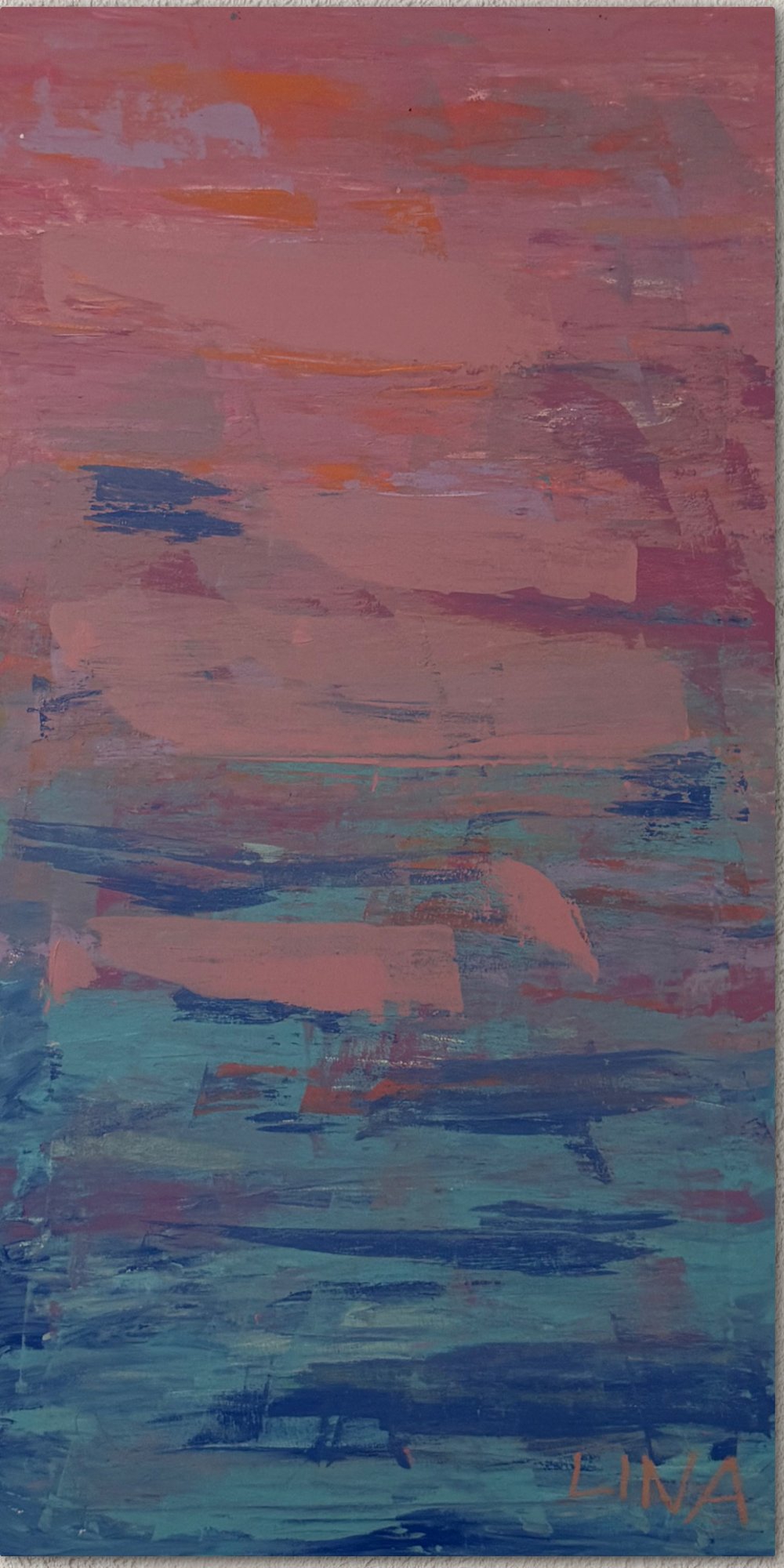 Abendsee, Acryl und Ölkreide, 50 × 100 cm, 2026