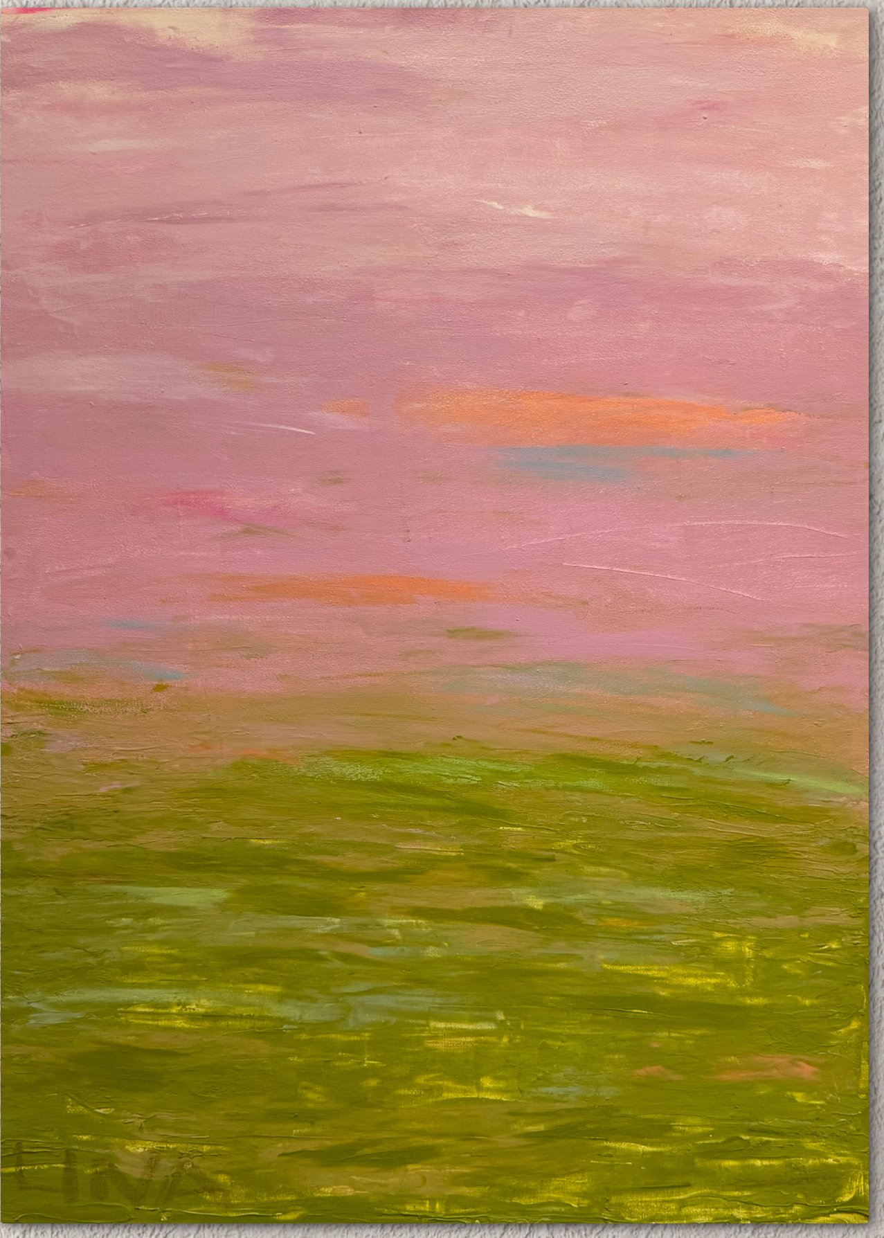 Frühlingswiese, Acryl und Ölkreide, 50 × 70 cm, 2026