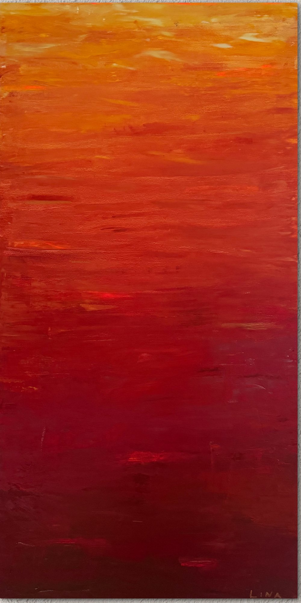 Sonnenuntergang, Acryl und Ölkreide, 50 × 100 cm, 2026