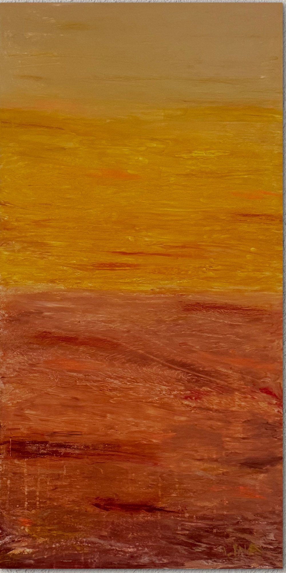 Goldener Horizont, Acryl und Ölkreide, 50 × 100 cm, 2025